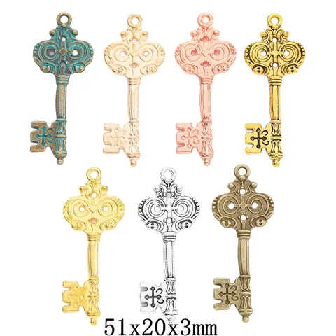 Vintage Zinc Alloy Key Pendants With Cross Pattern For DIY Jewelry Making Necklace Keychain Accessories Antique Metal Charms
