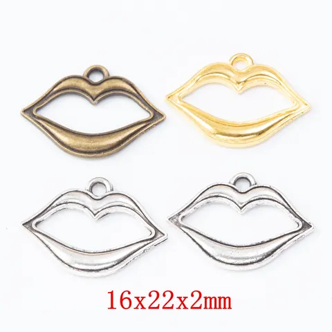 Ciondoli a Forma di Labbra in Lega di Zinco Vintage Per Creazione di Gioielli Fai-da-te Collane Orecchini Braccialetti Accessori Bronzo Antico Oro Argento Pendants