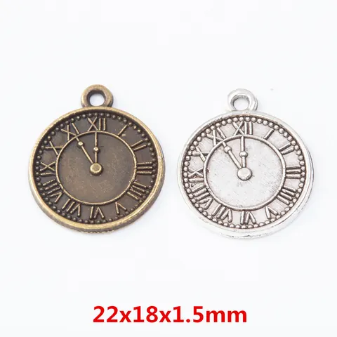 Pendentifs de Cadran d'Horloge Ronde en Alliage de Zinc Vintage Chiffres Romains Breloques pour DIY Collier Bracelet Bijoux