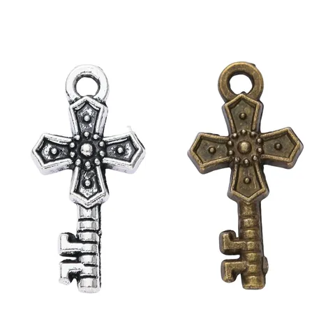 Vintage Alloy Cross Key Pendant For Necklace Keychain DIY Jewelry Making Antique Silver Bronze Metal Charms Accessories