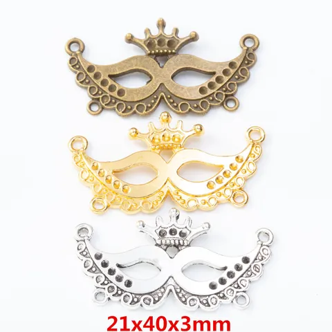 Retro Zinc Alloy Crown Mask Charms Masquerade Pendants Connectors For DIY Jewelry Making Antique Bronze Gold Silver Jewelry