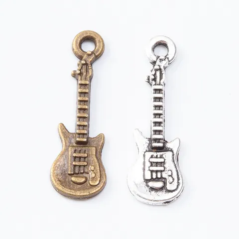 Vintage Zinc Alloy Electric Guitar Charms Musical Instrument Pendants For DIY Jewelry Making Antique Bronze Silver