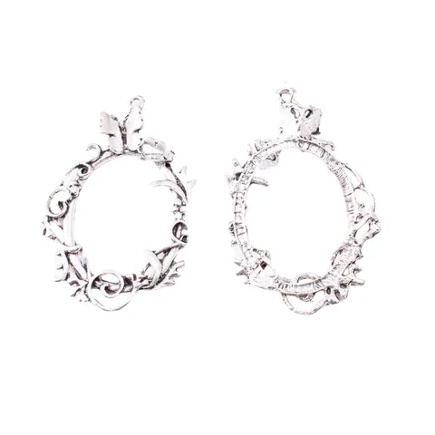 Vintage Alloy Flower Wreath Frame Pendants For DIY Jewelry Making Accessories Retro Hollow Leaf Butterfly Design Charms