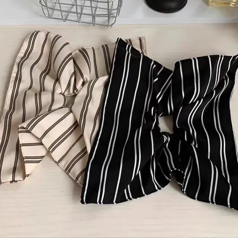 Vintage Striped Satin Bow Scrunchie For Women Large Elastic Hair Tie Versatile Hair Scarf Ribbon Hair Accessories For Daily