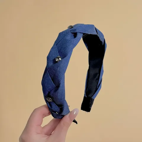 Geflochtener Denim Haarreif Mit Strass Verzierung Modisches Denim Stoff Gepolstertes Haarband Für Damen Haarschmuck