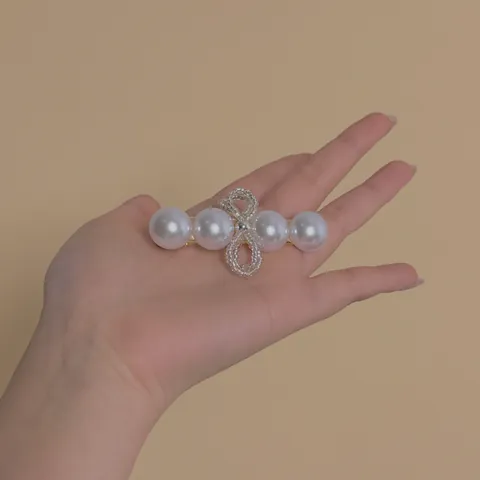 Koreanischer Stil Eleganter Künstliche Perlen Haarclip Mit Künstliche Perlenbesetzter Schleife Gold Legierung Haarnadel Für Damen Schmuck