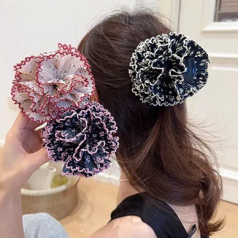Pinza de Pelo Coletero y Clip de Pico de Pato de Tela de Hortensia Plisada Floral Dulce para Mujer Accesorios de Pelo de Primavera