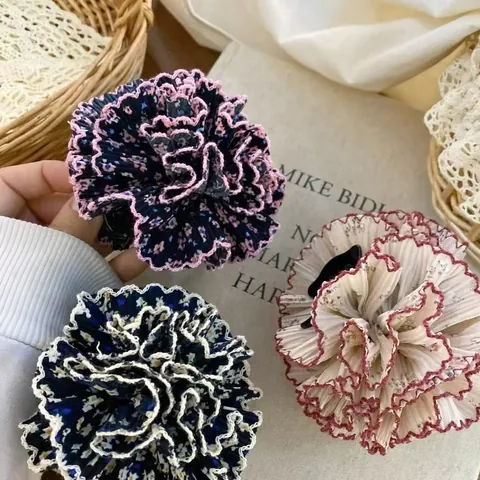 Pinza de Pelo Coletero y Clip de Pico de Pato de Tela de Hortensia Plisada Floral Dulce para Mujer Accesorios de Pelo de Primavera