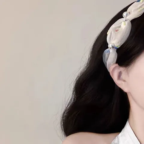 Retro Sweet Embroidered Mesh Artificial Pearl Headband Women Floral Daisy Hair Hoop Wide Tulle Hairband Fashion Commuting Hair Accessories