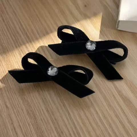 Französisch Elegant Schwarz Samt Schleife Haarclip Strass Entenschnabelclip BB Clip Süß Mode Haarschmuck Für Damen Haarspange