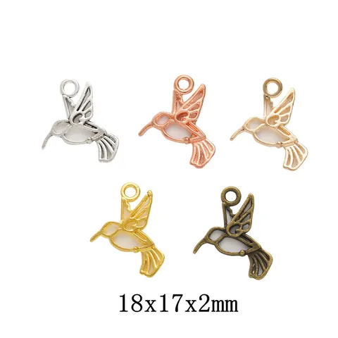 Vintage Alloy Hummingbird Hollow Charms For DIY Jewelry Making Accessories Antique Bronze Silver Rose Gold Bird Pendants