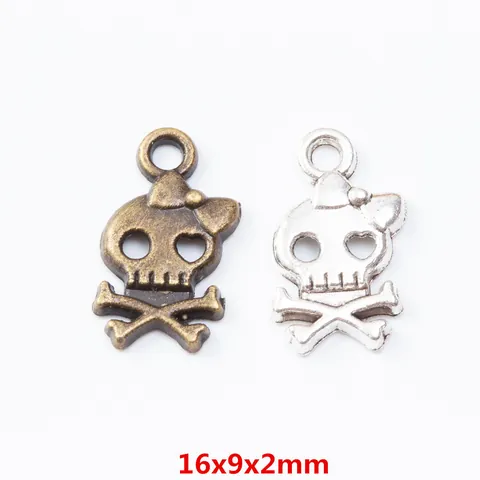Vintage Zinc Alloy Skull Bow Crossbones Pendant Charms For DIY Jewelry Making Necklaces Bracelets Accessories Antique Finish