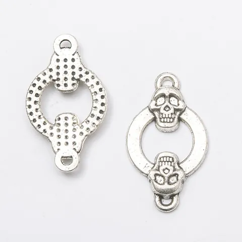 Vintage Zinc Alloy Double Skull Head Jewelry Connector Pendant For DIY Necklace Bracelet Making Punk Style Accessory