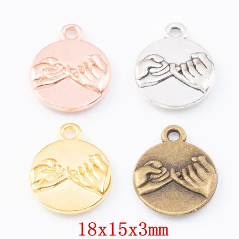 Vintage Alloy Pinky Swear Charm Pendants Round Promise Hand Gesture For Jewelry Making Necklace Bracelet Accessory Charms