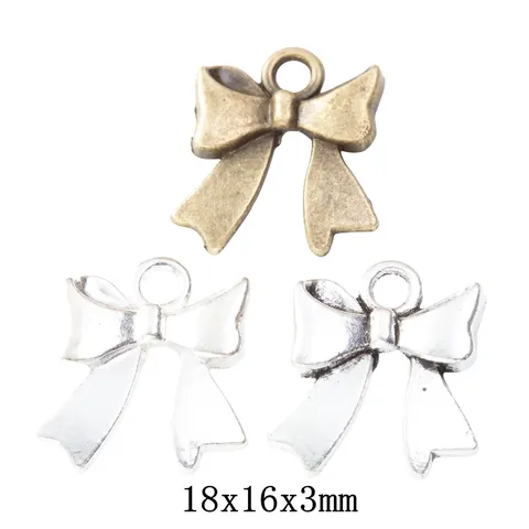 Vintage Zinc Alloy Bow Knot Charms For DIY Jewelry Making Antique Bronze Silver Metal Pendants For Necklace Handcraft Supplies