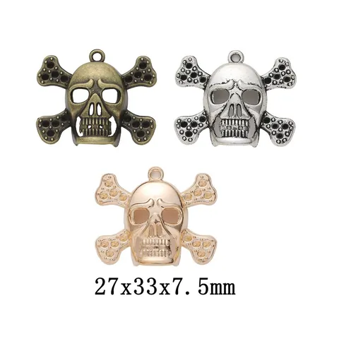 Vintage Zinc Alloy Skull Crossbones Charms Pendants For DIY Jewelry Making Antique Bronze Silver Gold Gothic Halloween Decoration