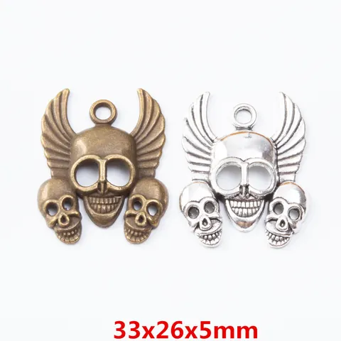 Vintage Alloy Skull Wings Charms Antique Bronze Silver Plated Punk Gothic Pendant For DIY Jewelry Making Accessories
