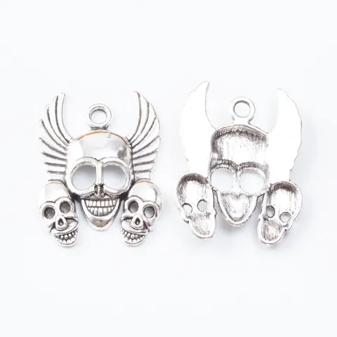 Vintage Alloy Skull Wings Charms Antique Bronze Silver Plated Punk Gothic Pendant For DIY Jewelry Making Accessories