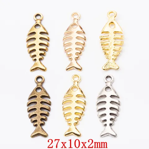 Vintage Alloy Fishbone Charms For DIY Jewelry Making Pendants Bronze Gold Silver Skeleton Fish Charms For Necklace Bracelet Making