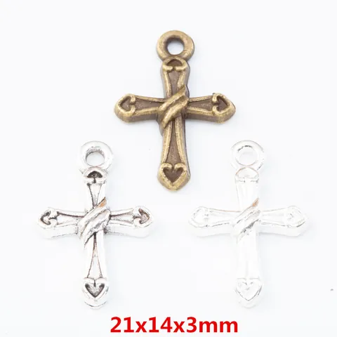 Vintage Alloy Cross Charms With Hollow Heart Rope Texture For DIY Jewelry Making Necklaces Bracelets Retro Metal Pendants Accessories Bronze Silver Colors