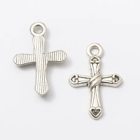 Vintage Alloy Cross Charms With Hollow Heart Rope Texture For DIY Jewelry Making Necklaces Bracelets Retro Metal Pendants Accessories Bronze Silver Colors