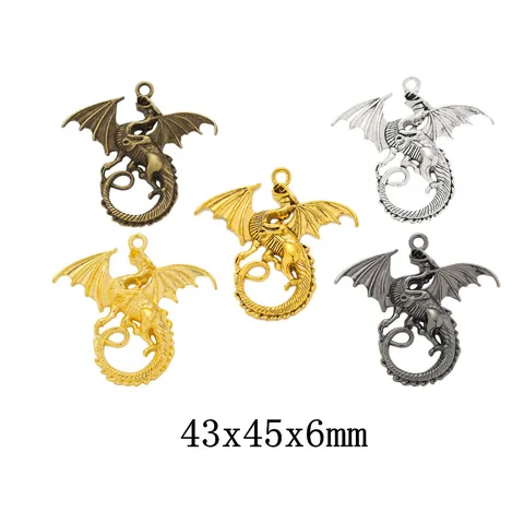 Vintage Alloy Flying Dragon Pendant Charm For DIY Necklace Bracelet Jewelry Making Accessories Western Dragon Relief Decor