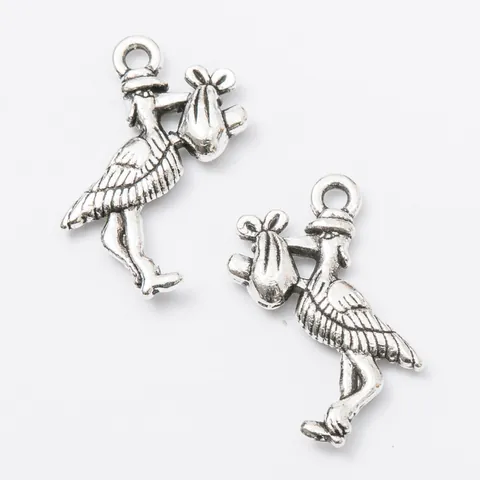 Vintage Alloy Stork Carrying Bundle Bird Pendant Charms For DIY Jewelry Making Antique Bronze Silver Crafting Accessory