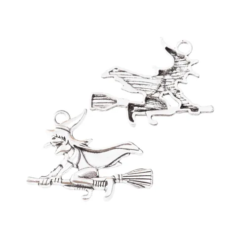 Vintage Alloy Witch Riding Broomstick Pendants For Halloween DIY Jewelry Making Findings Charms For Necklace Earrings