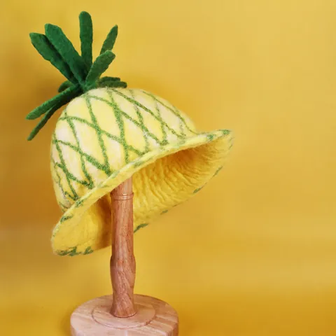 Handmade Wool Felt Pineapple Bucket Hat Cute Novelty Fruit Hat For Women Teens Winter Warm Funny Party Costume Hat Gift