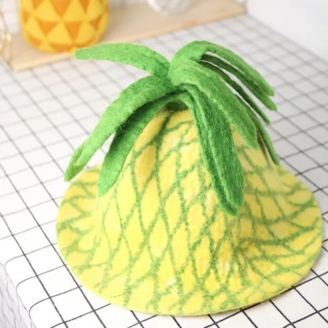 Handmade Wool Felt Pineapple Bucket Hat Cute Novelty Fruit Hat For Women Teens Winter Warm Funny Party Costume Hat Gift