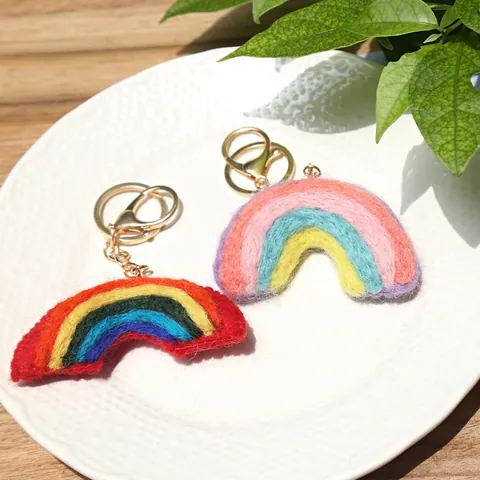 Ins Style Cute Rainbow Wool Felt Keychain Macaron Color Handmade Bag Pendant Ornament Gift For Women Girls
