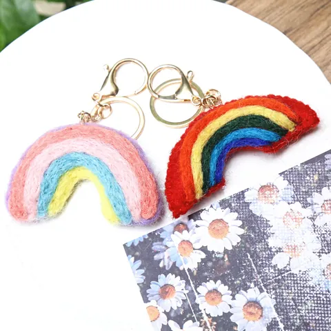 Ins Style Cute Rainbow Wool Felt Keychain Macaron Color Handmade Bag Pendant Ornament Gift For Women Girls
