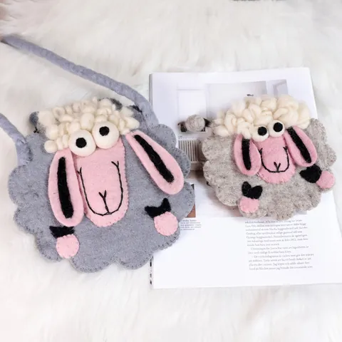 Cute Wool Felt Sheep Coin Purse For Kids Women Cartoon Animal Small Shoulder Crossbody Bag Japanese Korean Style Handmade Soft Plush Sheep Pouch Gift