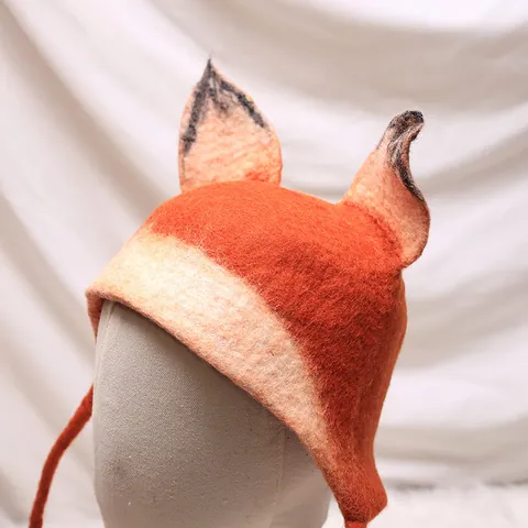 Cappello in Feltro di Lana Fatto a Mano Volpe per Donna Uomo Inverno Caldo Protezione per le Orecchie Motivo Animale