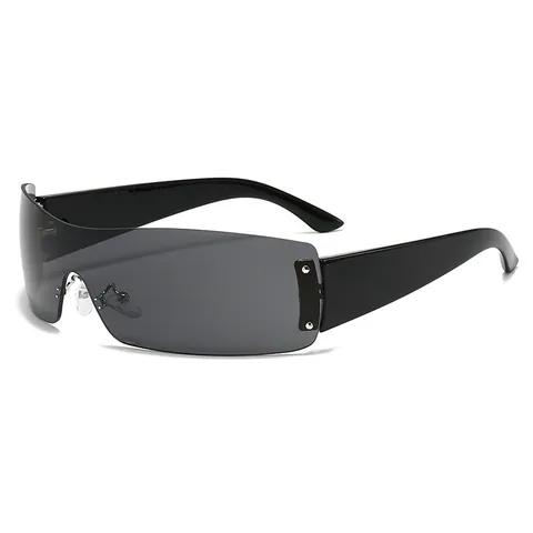 Lunettes de Soleil Y2K Millennium Shield sans Monture Monobloc Sportives Enveloppantes UV400 pour Femmes Hommes Cyberpunk Futuriste