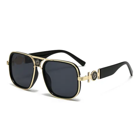 Oversized Square Sunglasses For Women Metal Frame Rose Flower Relief Decoration UV400 Gradient Lens Retro Fashion Eyewear