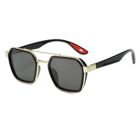 Retro Punk Polygonal Sunglasses For Men Women Double Bridge UV400 Protection Fashion Square Hexagon Metal Frame Eyewear