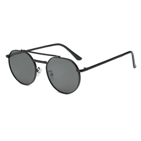 Retro Double Bridge Metal Sunglasses Geometric Round PC Lens UV400 Engraved Texture Frame Trendy Sun Glasses For Men Women