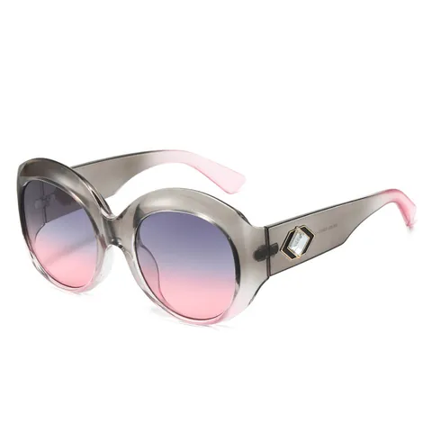 Vintage Oval Large Frame Sunglasses PC Gradient Lens UV400 Protection Rhinestone Decor Fashion Eyewear For Women