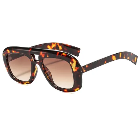 Oversized Pilot Sunglasses Fashion Retro Double Bridge Square Frame UV400 Protective Eyewear For Men And Women