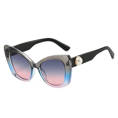 Fashion Cat Eye Sunglasses Oversized PC Frame With Artificial Pearl Decoration UV400 Protection Trendy Vintage Eyewear For Women