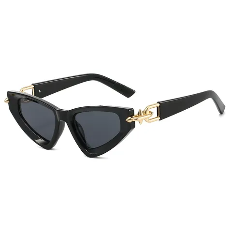 Occhiali Da Sole Alla Moda Occhio Di Gatto Triangolari Donna Uomo Punk Metallo Spike Catena Aste UV400 Retro Hip Hop Personalizzati