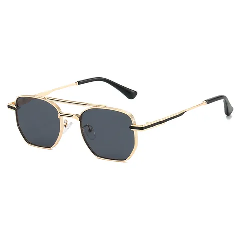 Lunettes de Soleil Vintage Pilot à Monture Métallique Polygone Hommes Femmes UV400 Double Pont Hexagone Retro Mode Lunettes de Soleil
