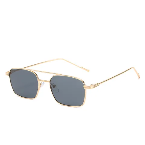Retro Square Metal Sunglasses For Women Men Double Bridge UV400 Fashion Trendy Rectangular Frame Sun Glasses
