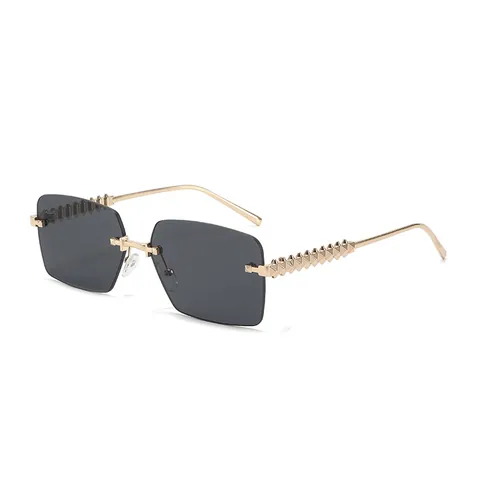 Gafas de Sol Cuadradas Sin Montura para Mujer Hombre Marco de Metal Dorado Con Remaches Piramidales Protección UV400 Vintage