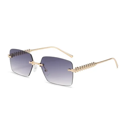 Gafas de Sol Cuadradas Sin Montura para Mujer Hombre Marco de Metal Dorado Con Remaches Piramidales Protección UV400 Vintage