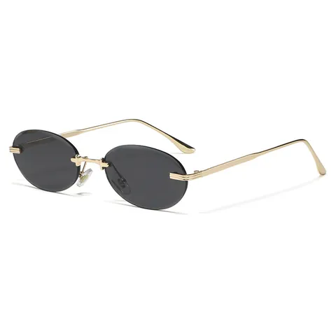 Vintage Rimless Oval Sunglasses For Women Men Metal Frame UV400 Small Tinted Lens Sun Glasses Fashion Streetwear Eyewear