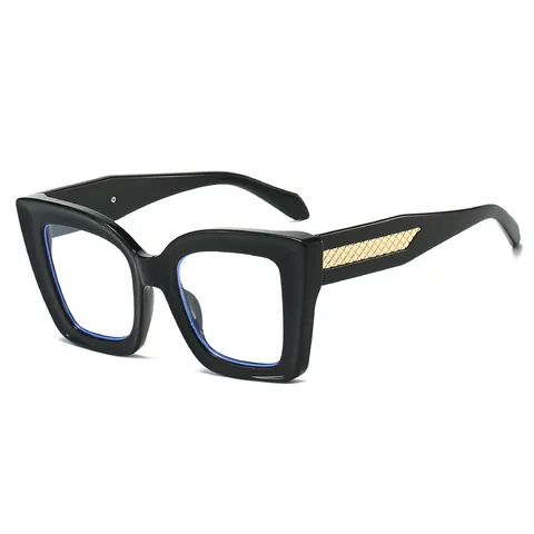 Fashion Large Square PC Optical Glasses Frame For Women Anti Blue Light Glasses With Gold Woven Texture Temples Vintage Eyeglasses Frame