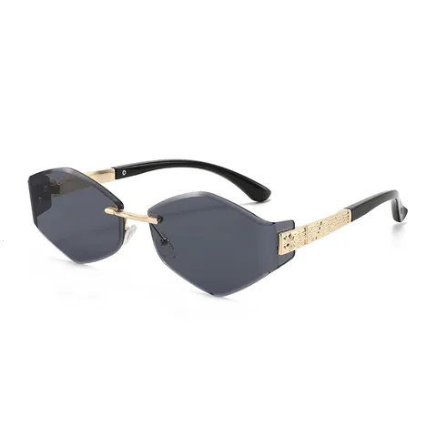 Women Frameless Polygon Sunglasses UV400 Protection PC Lens Gradient Metal Frame Rimless Cut Edge Eyewear For Travel Daily