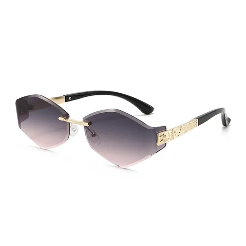 Women Frameless Polygon Sunglasses UV400 Protection PC Lens Gradient Metal Frame Rimless Cut Edge Eyewear For Travel Daily